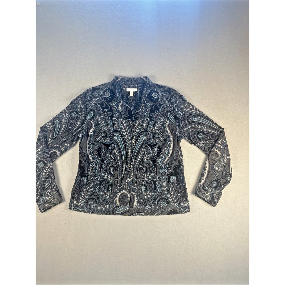 Charter Club Jacket Medium Blue Black Paisley Button Front